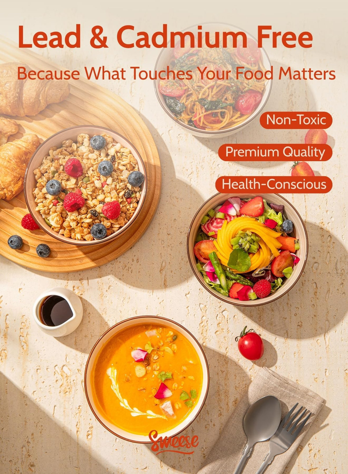 Sweese lead-free porcelain bowls ensure safe, durable dining experiences.
