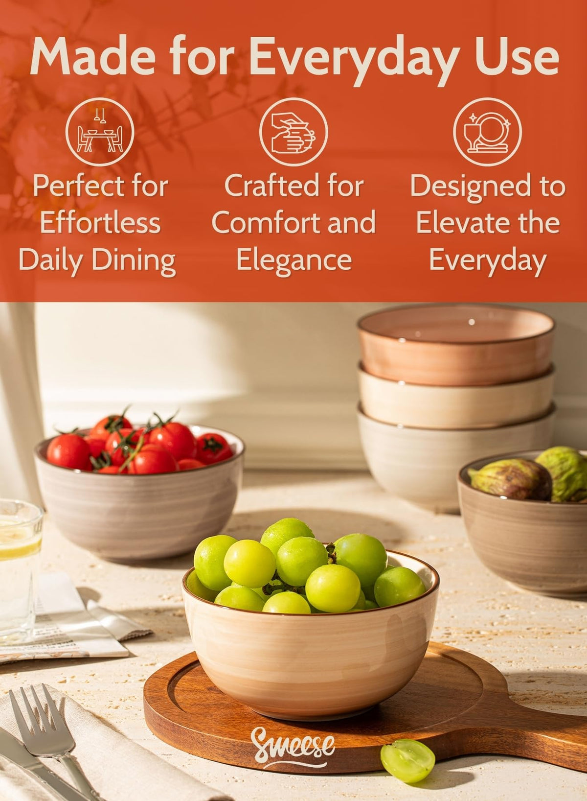 Sweese microwave-safe porcelain bowls heat leftovers evenly for convenient meals.