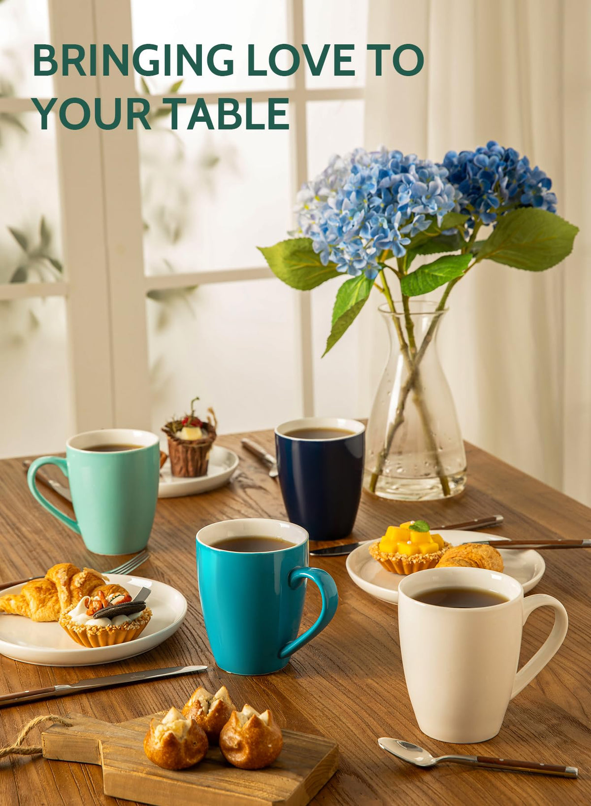 Sweese 16 oz porcelain mug with large comfortable handle, side view for secure grip.