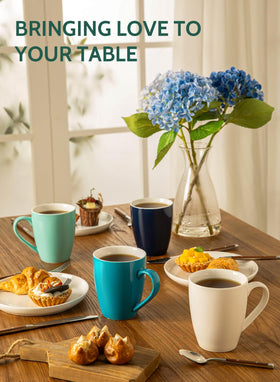 Sweese 16 oz porcelain mug with large comfortable handle, side view for secure grip.