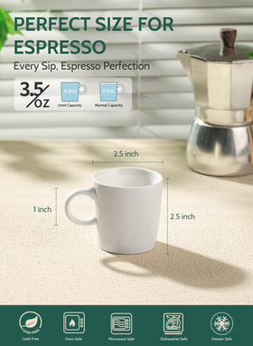 Sweese porcelain espresso cups on table showcase elegant white finish for daily coffee rituals.