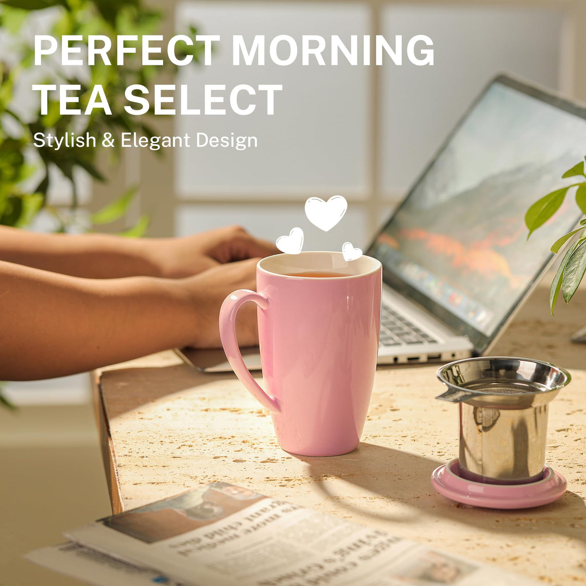 Ergonomic, cool-to-touch handle for comfortable sipping.