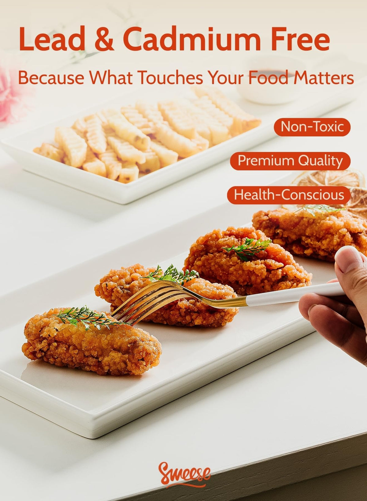 Sweese rectangular porcelain platter oven-safe use for warming bites