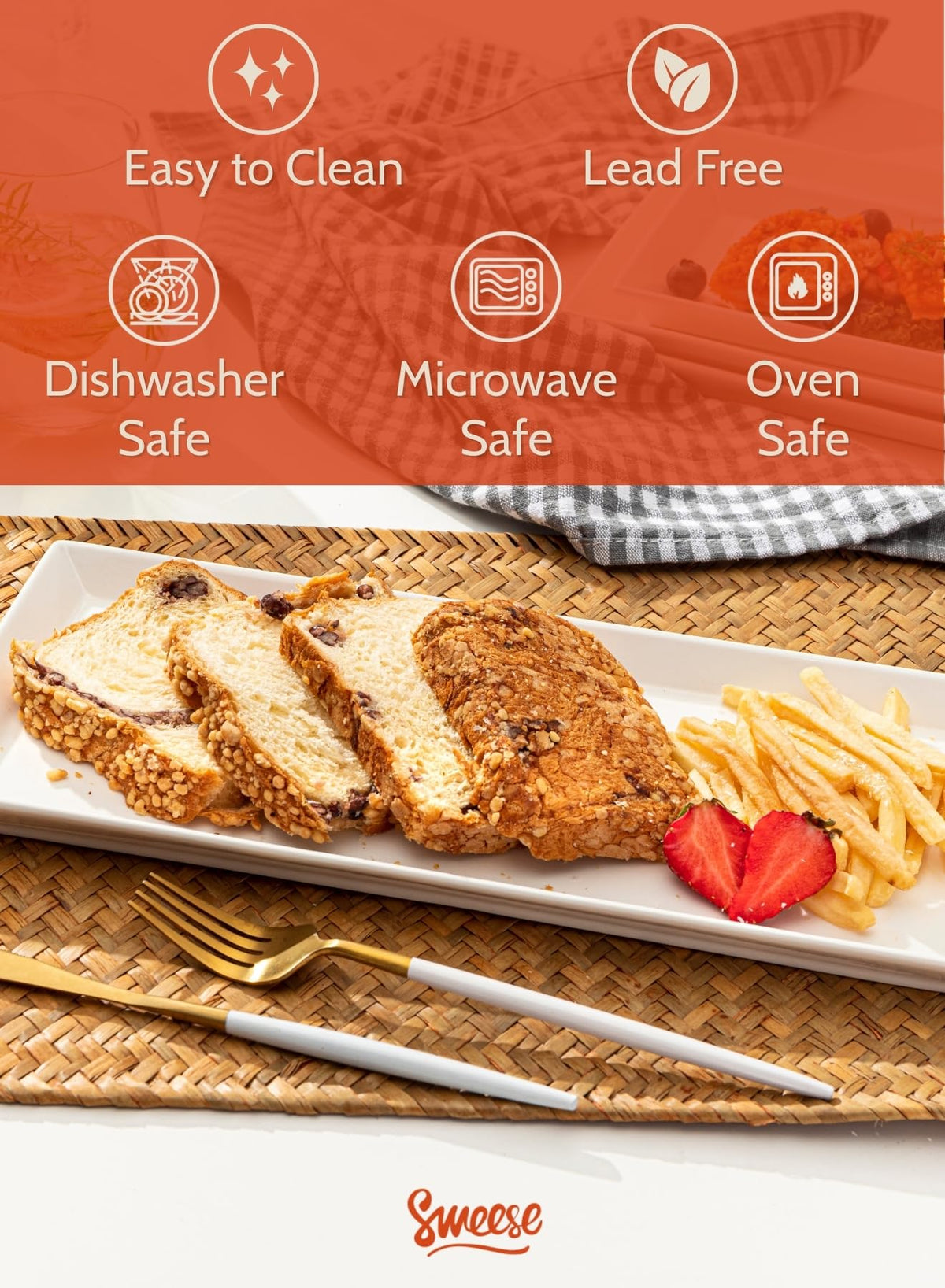 Sweese rectangular porcelain platter set of 4, versatile for parties and daily use
