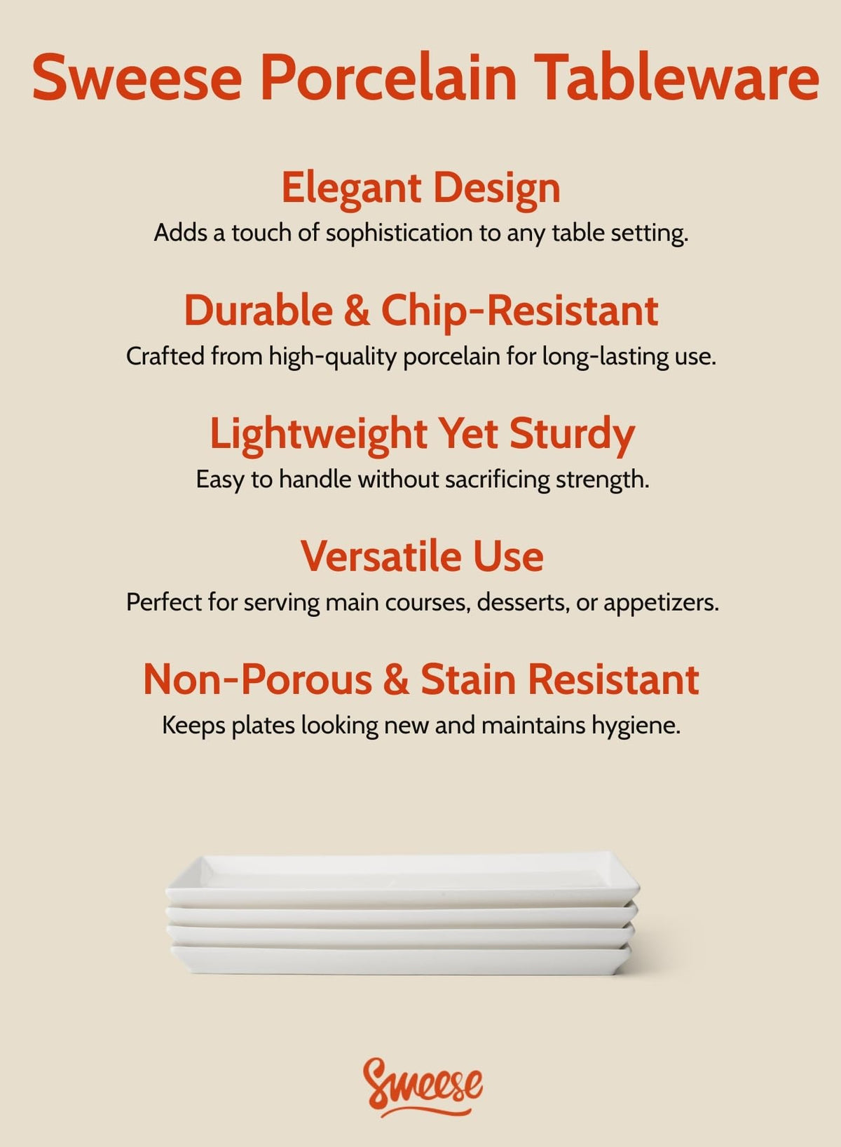 Sweese rectangular porcelain platter stack, easy storage and organization