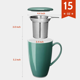 Sweese sage green mug shows a cool-touch handle for comfortable grip during tea breaks.