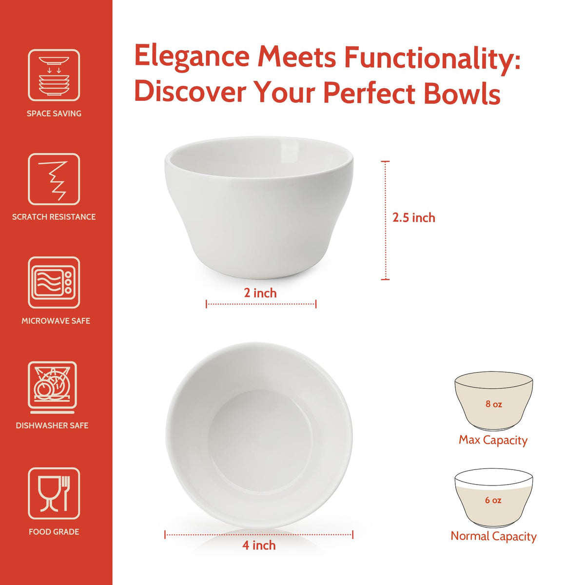 Sweese bouillon cups white stacked neatly, space-saving display