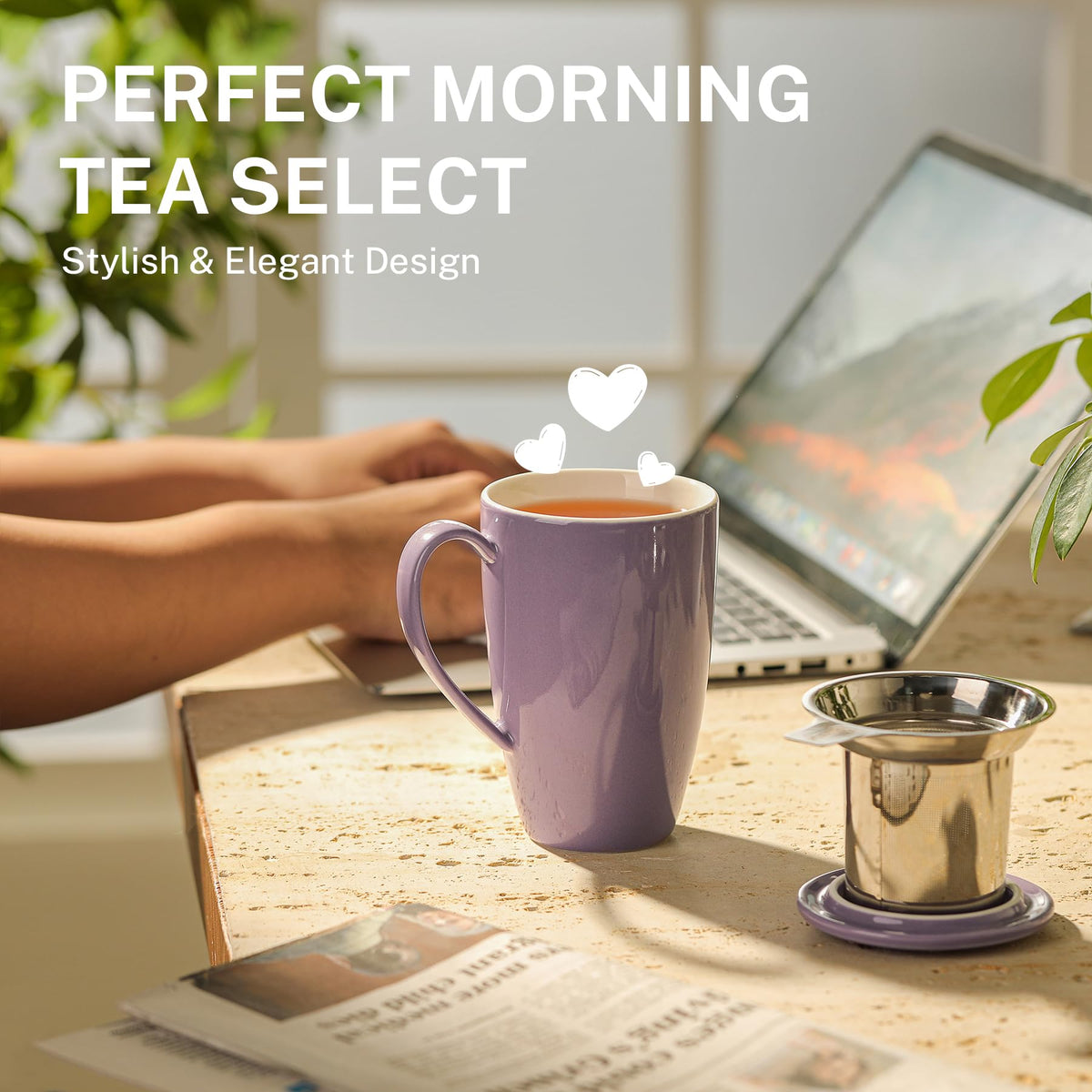 Sweese mug ergonomic handle keeps fingers safe while sipping.