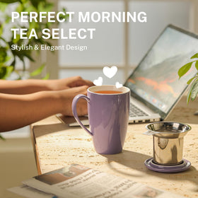 Sweese mug ergonomic handle keeps fingers safe while sipping.