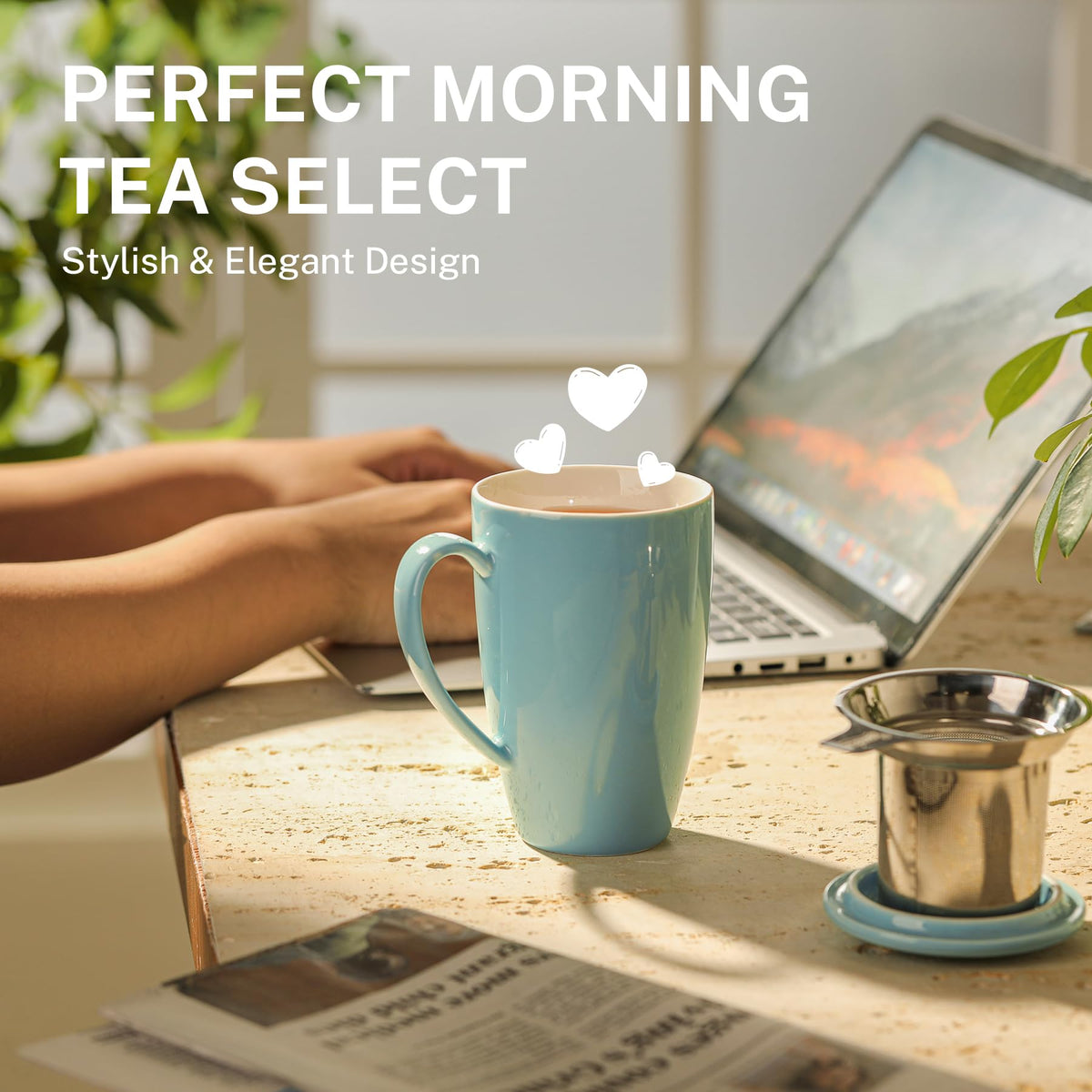 Sweese tea mug with extra-fine infuser for a smooth brew.