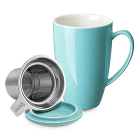 Sweese tea mug with infusion lid for convenient loose leaf brewing.