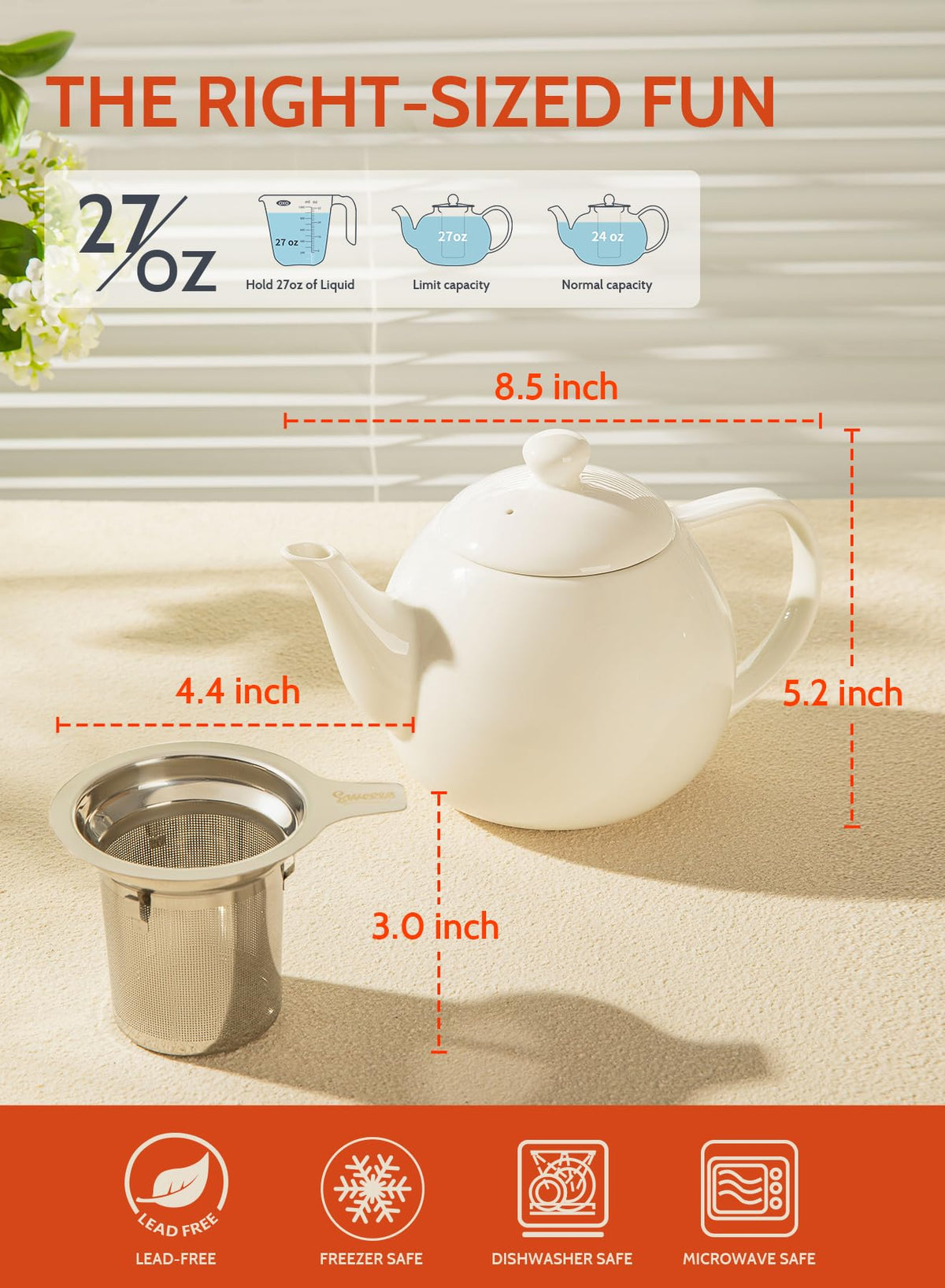 Sweese teapot lid with silicone gasket for a tight seal during pouring