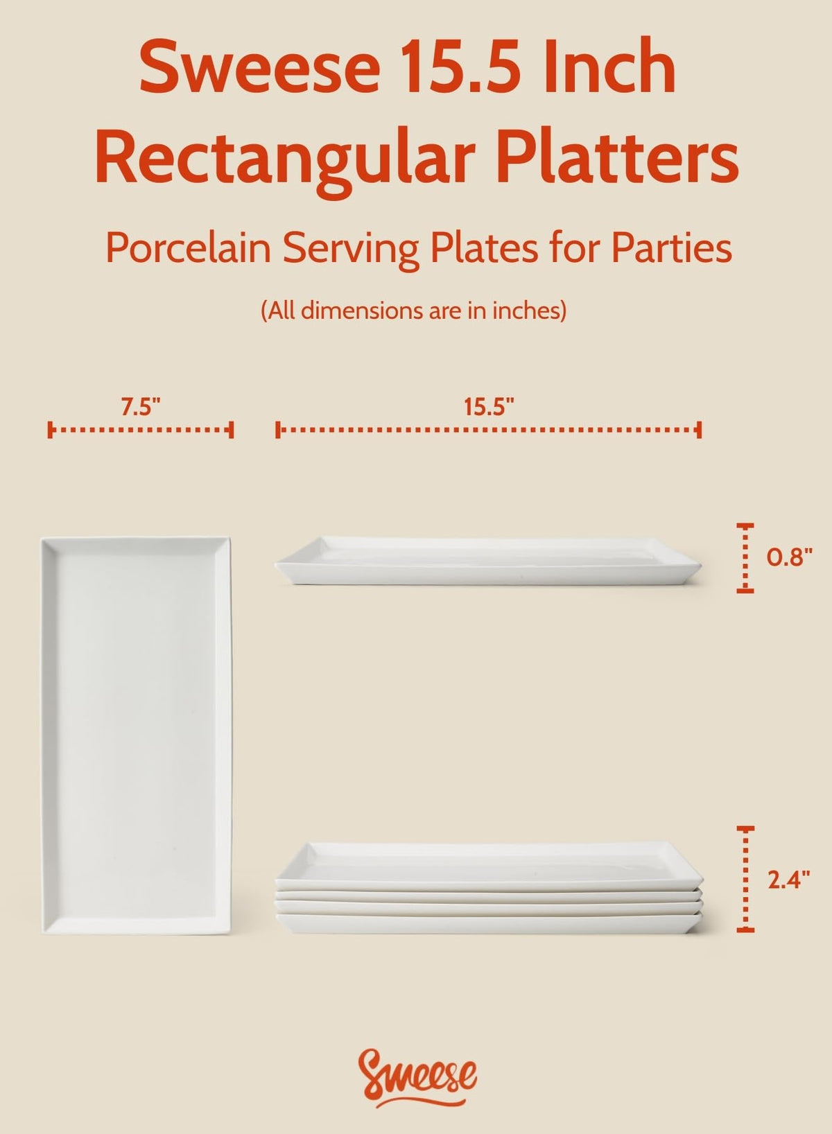 Sweese White Serving Platter edge detail shows lip to prevent spills.