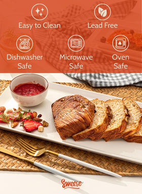 Sweese White Serving Platter set of 4 on table for events.