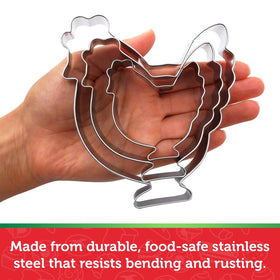 Sweet Cookie Crumbs chicken cutter shows versatile shapes for pancakes and sandwiches.