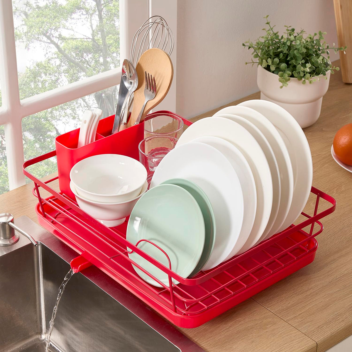 Sweet Home Collection countertop dish drying rack 3-piece set keeps dishes organized and air-dried.