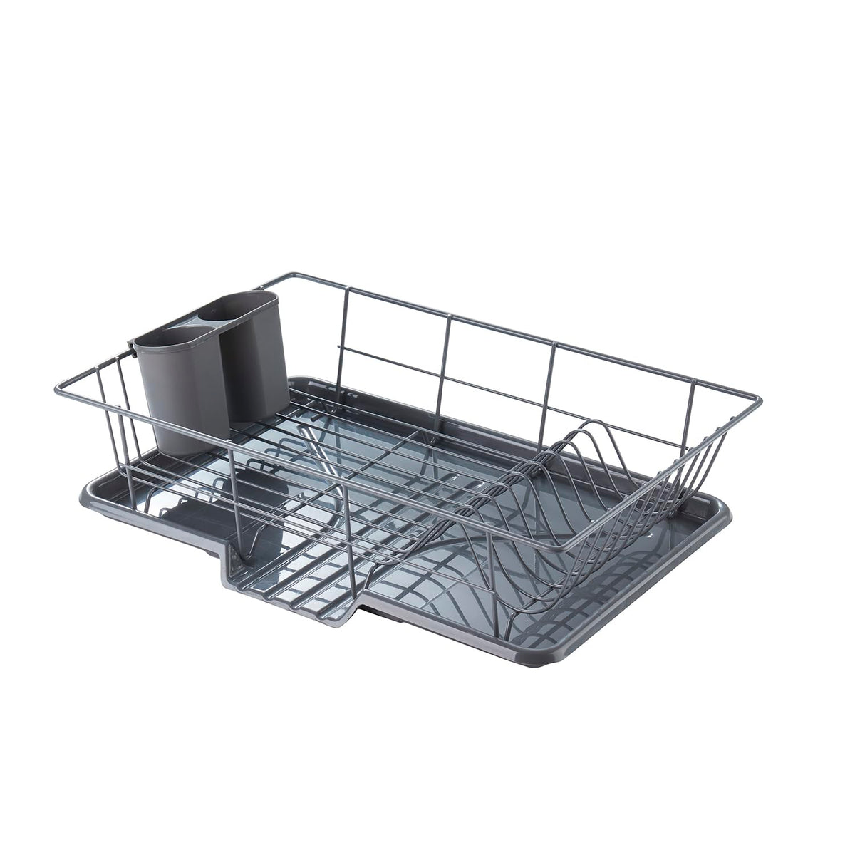 Sweet Home Collection dish drainer rack in gray keeps plates neatly organized for quick drying.