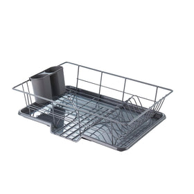 Sweet Home Collection dish drainer rack in gray keeps plates neatly organized for quick drying.