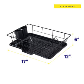 Sweet Home Collection dish drainer set front view highlights sleek, modern black design.