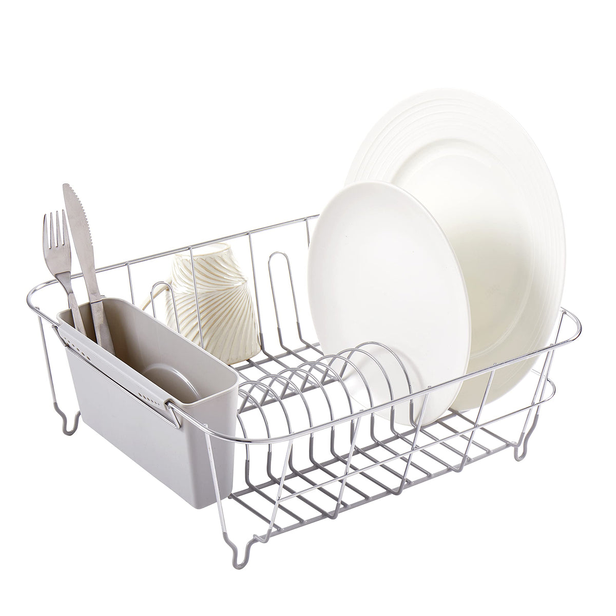 Sweet Home Collection dish drying rack in-sink setup saves counter space.