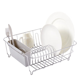 Sweet Home Collection dish drying rack in-sink setup saves counter space.