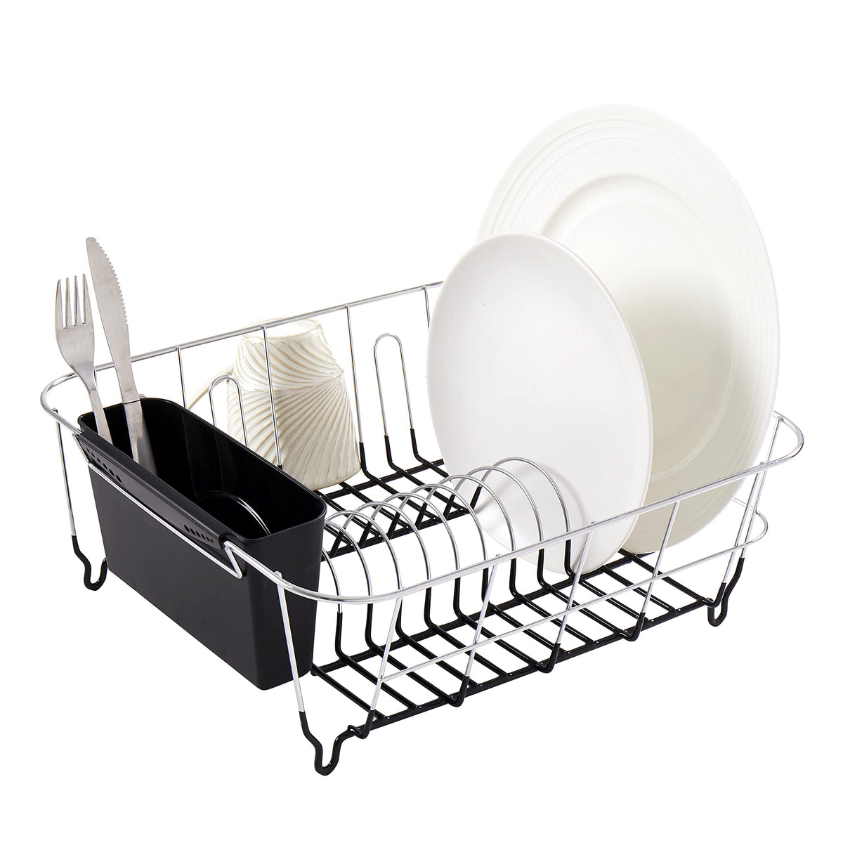 Sweet Home Collection dish drying rack in sink keeps counter space tidy and organized.
