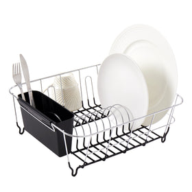 Sweet Home Collection dish drying rack in sink keeps counter space tidy and organized.