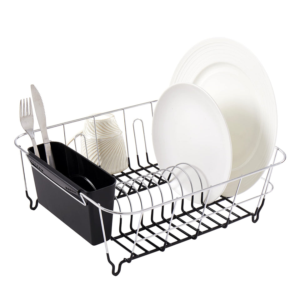 Sweet Home Collection dish drying rack in sink keeps counter space tidy and organized.