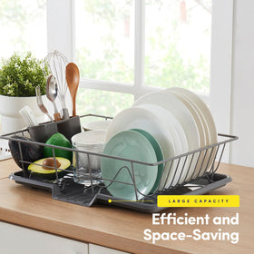Sweet Home Collection drainboard in gray directs water into the tray for mess-free countertops.