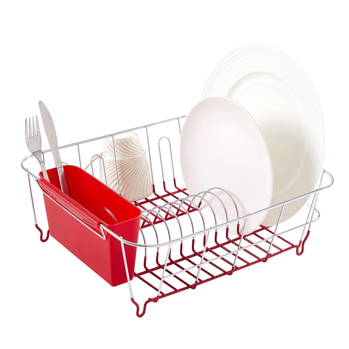 Sweet Home Collection insink dish drying rack in red keeps countertops clear and fits most sinks.