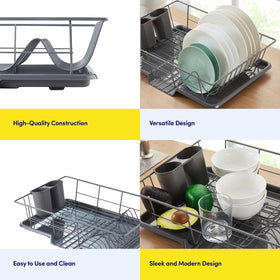 Sweet Home Collection modern gray dish rack enhances tabletop appeal while drying dishes.
