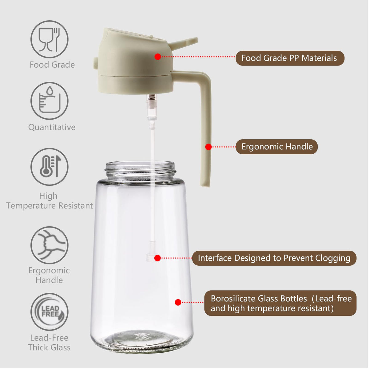 Sweet View BPA-free cap on glass oil dispenser for safe daily use