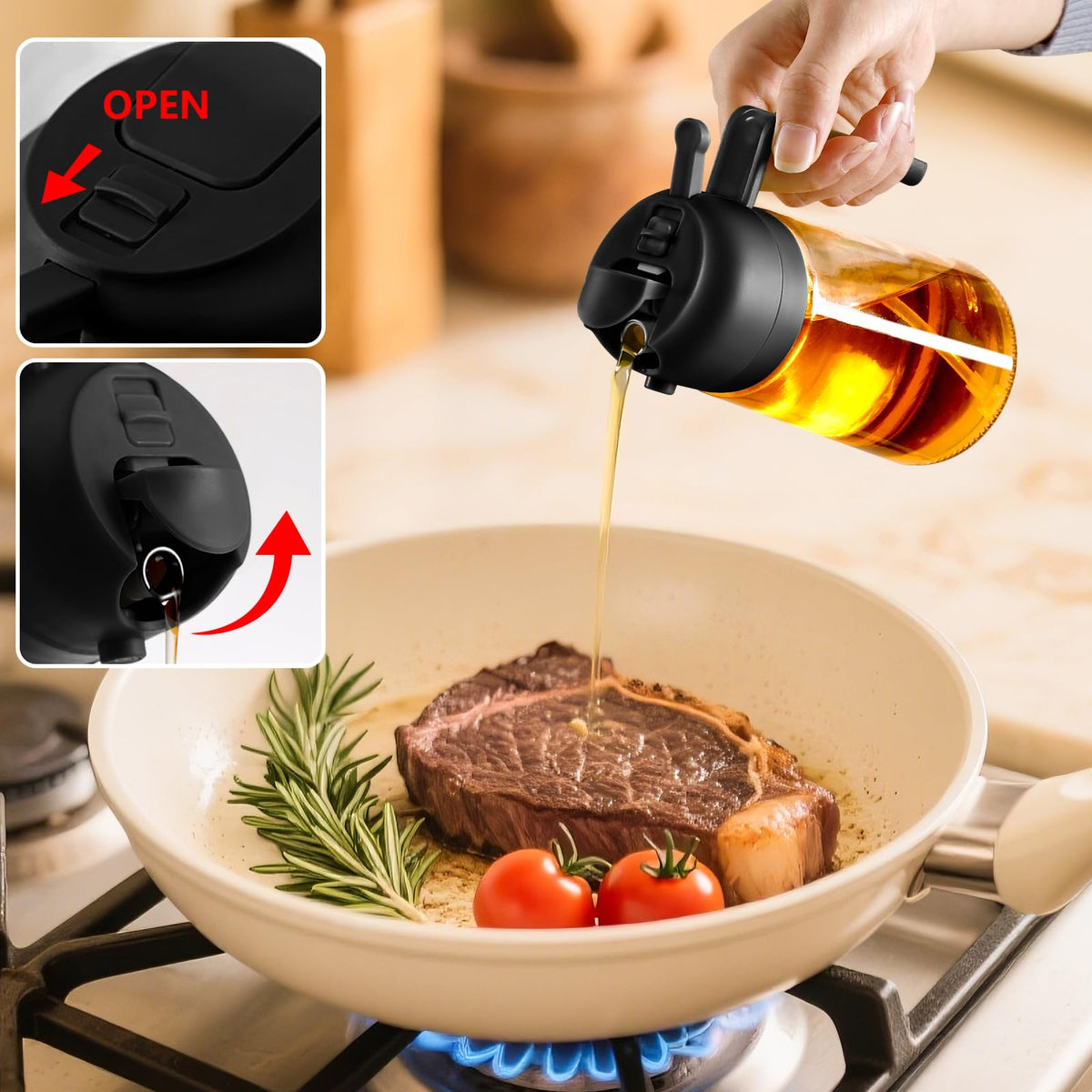 Sweet View fine mist nozzle delivers even distribution for sautéing.