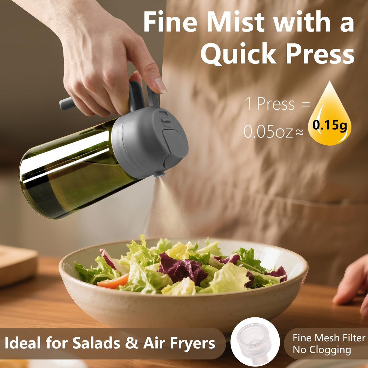 Sweet View glass oil bottle with light-proof design preserves freshness.