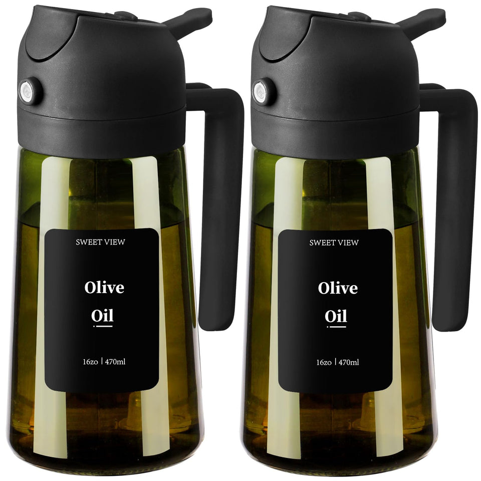 Sweet View olive oil dispenser bottle with 16oz glass for controlled pouring