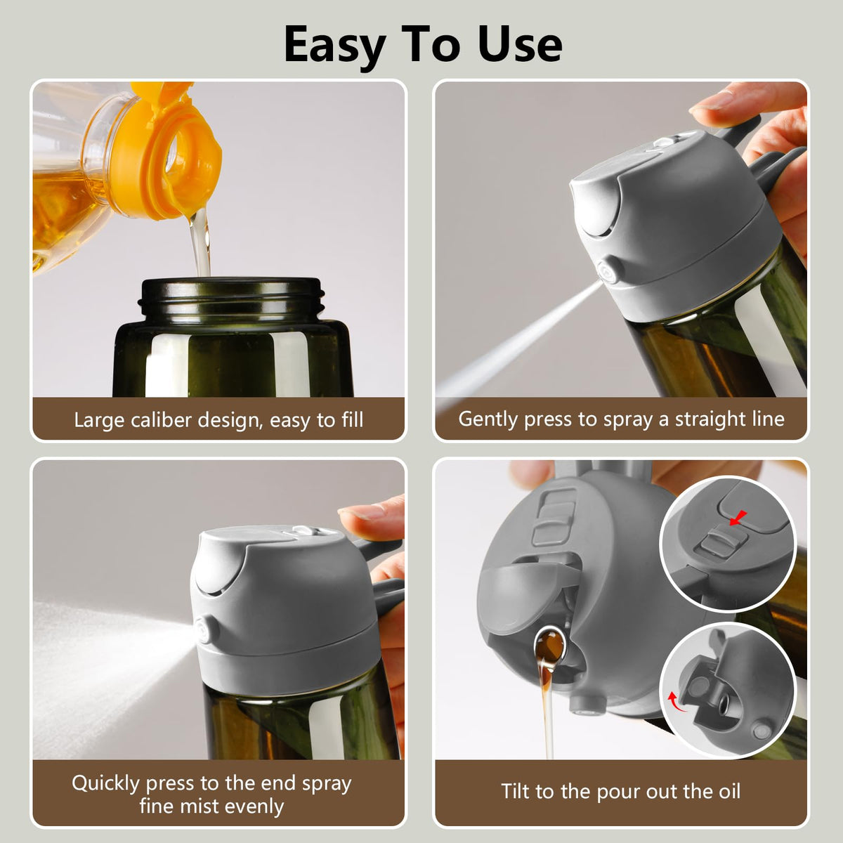 SWEET VIEW olive oil sprayer delivers a fine mist for even coating