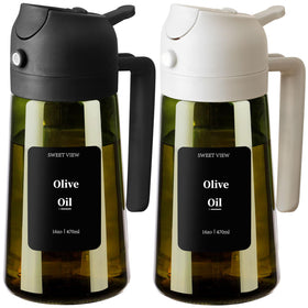 SWEET VIEW spray nozzle on olive oil dispenser delivering a fine mist for even coating.