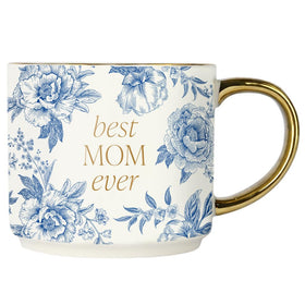 Sweet Water Decor Best Mom Ever mug with blue Delft floral for elegant daily use.