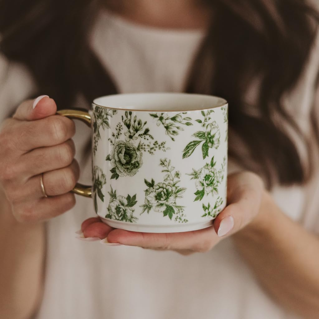 Sweet Water Decor Green Delft Mug with gold handle elevates coffee moments