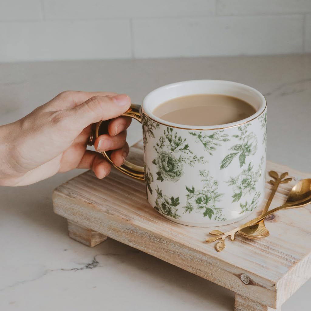 Sweet Water Decor Green Floral Pattern Mug highlights vintage style
