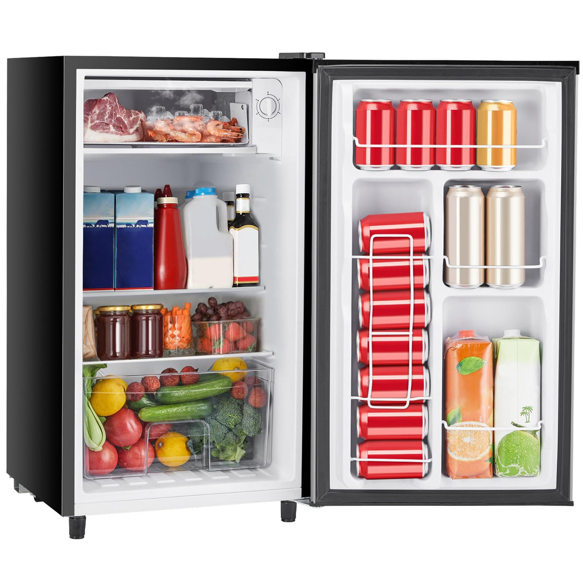 Sweetcrispy 3.2 cu ft mini fridge front view shows compact design for dorms and offices.