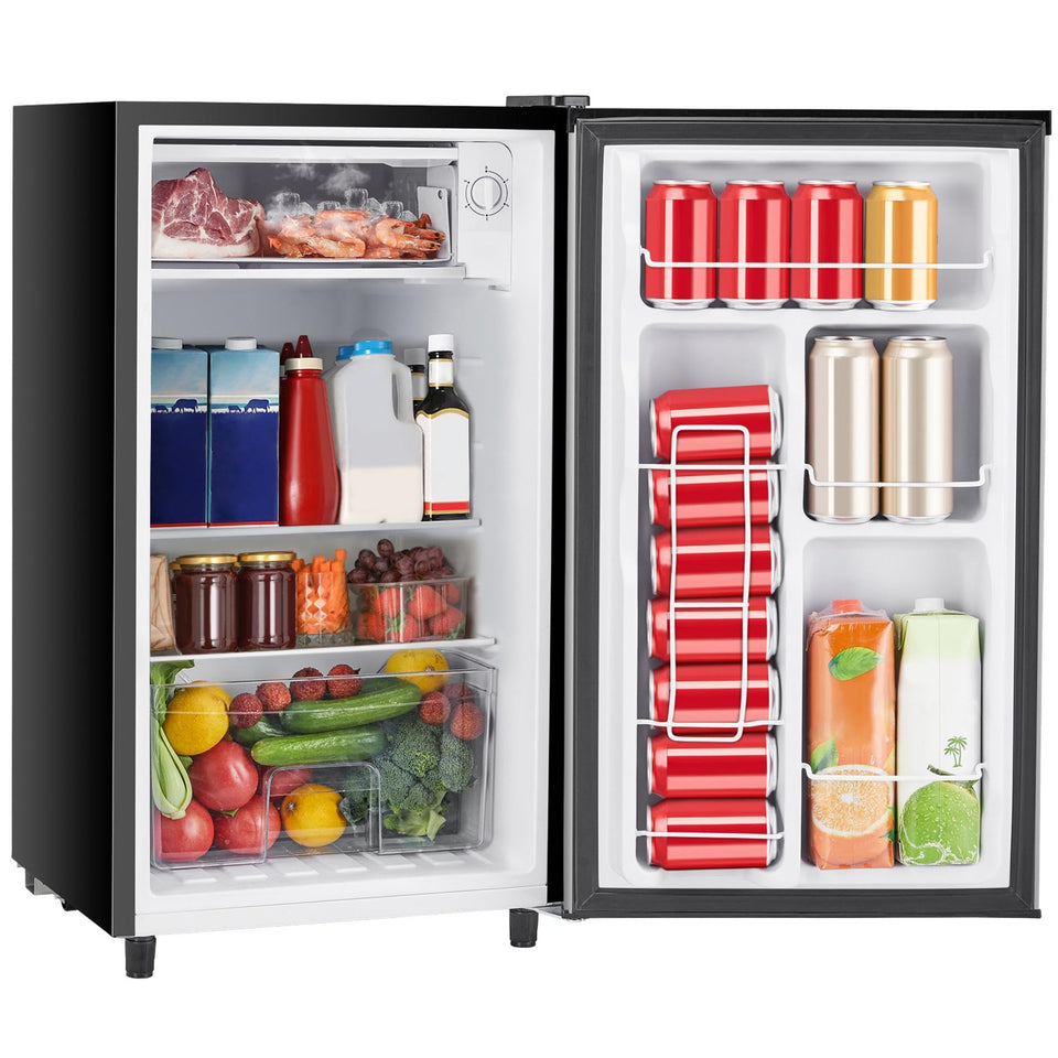 Sweetcrispy 3.2 cu ft mini fridge front view shows compact design for dorms and offices.