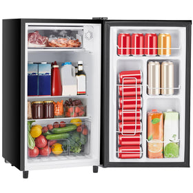 Sweetcrispy mini fridge front view showing two door design for dorms and desks