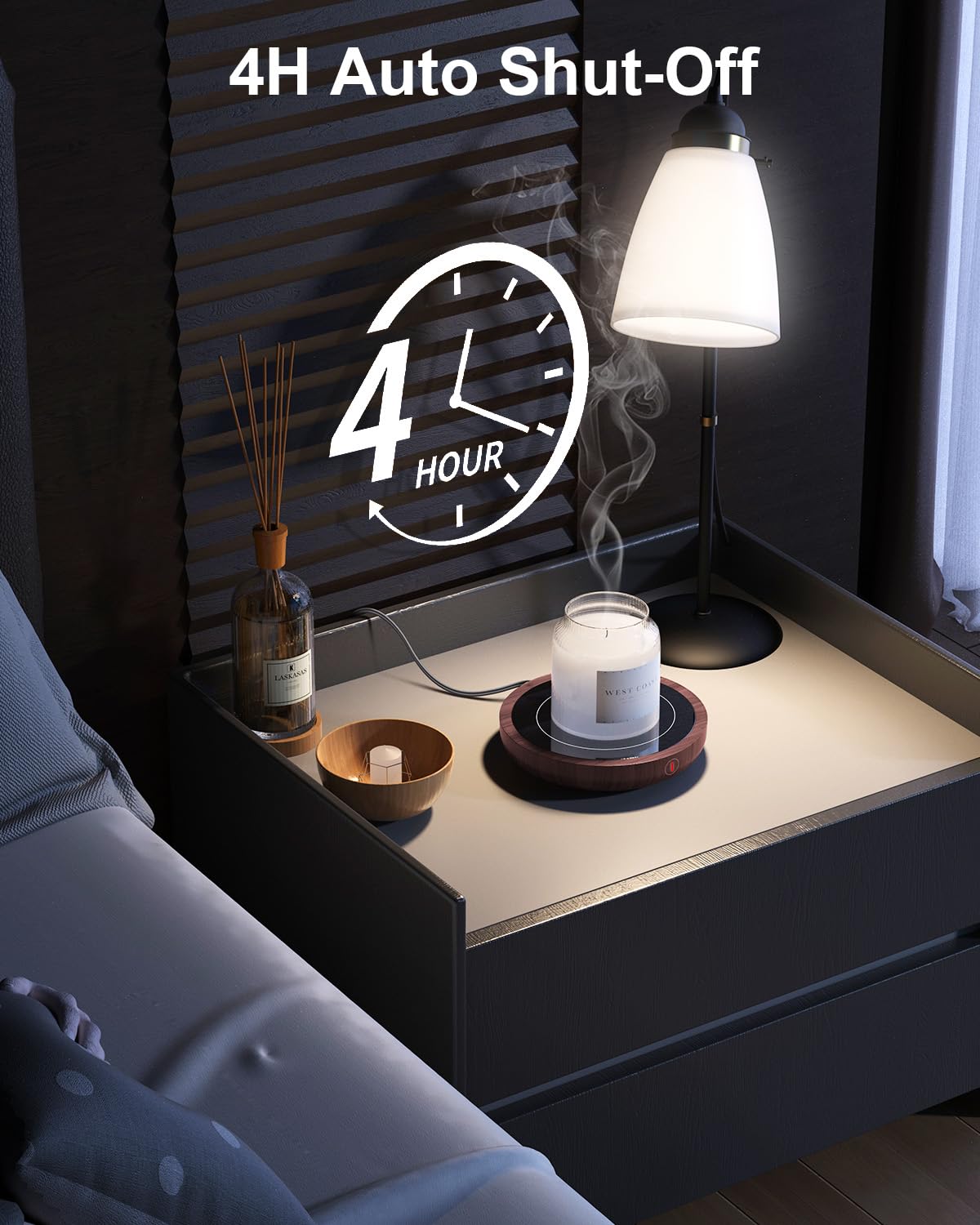 Sweetfull coffee mug warmer 4h auto-shutdown feature ensures safer desk use.