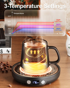 Sweetfull Mug Warmer with large 5.2-inch heating area heats cups evenly.