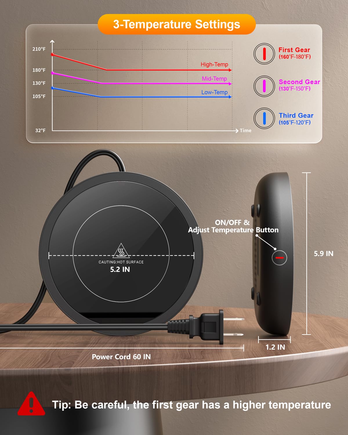 SWEETFULL warmer features a waterproof glass surface for quick cleaning after spills