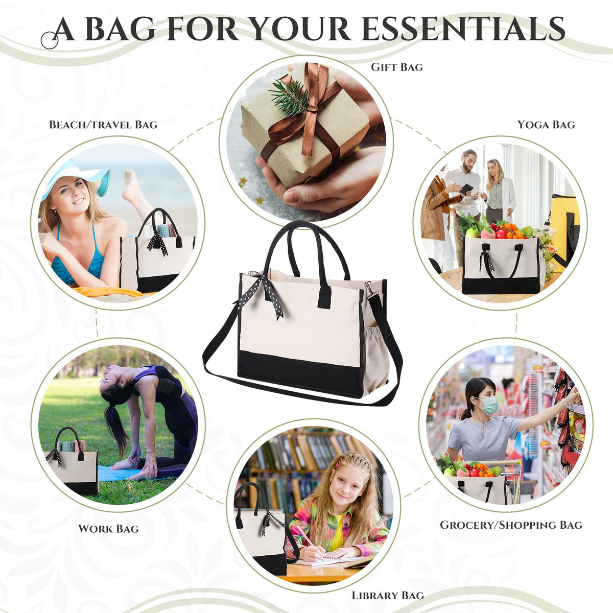 Sweetude tote bag large capacity for groceries, books, and more
