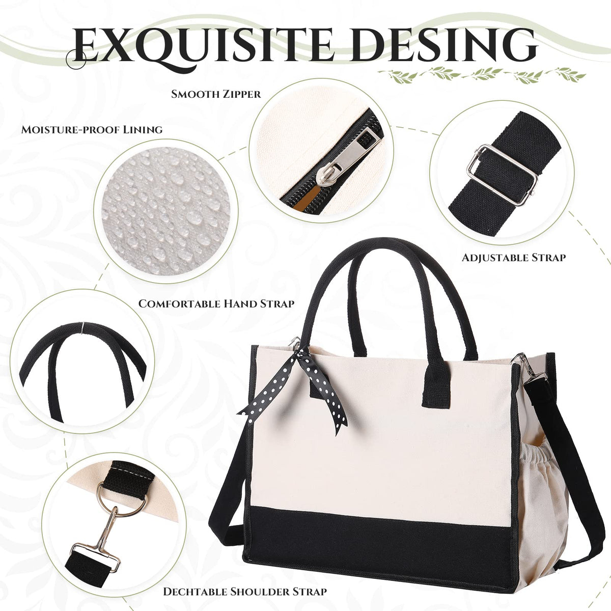 Sweetude tote bag side-pocket for water bottle or umbrella