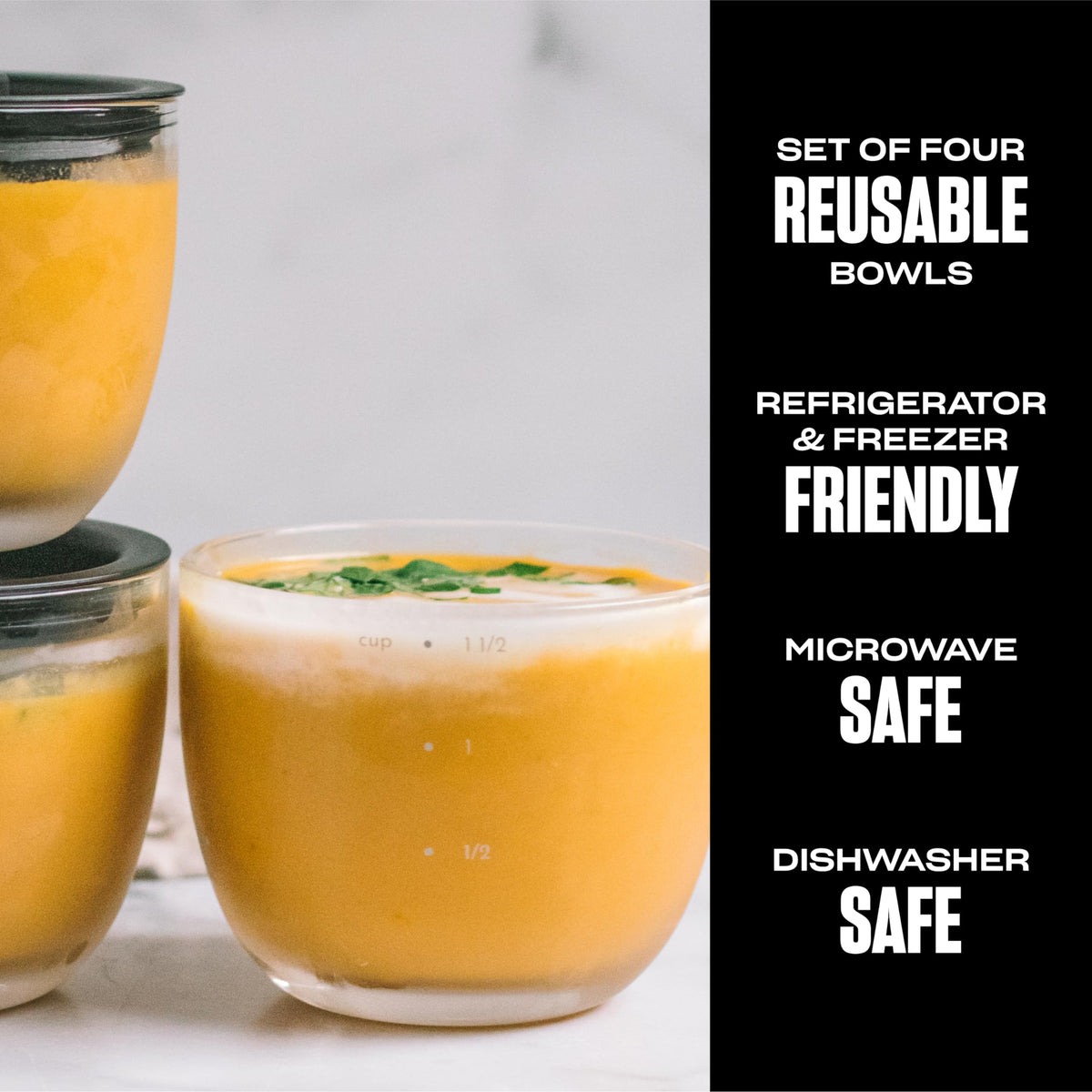 S'well 12oz glass prep bowls shown as microwave-safe for quick reheating.