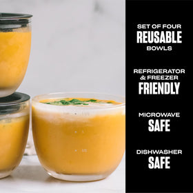 S'well 12oz glass prep bowls shown as microwave-safe for quick reheating.